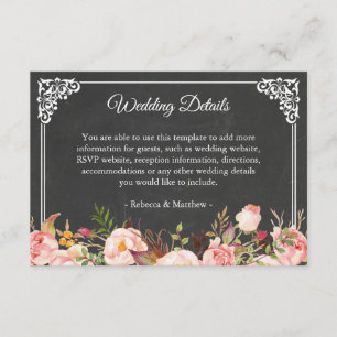 Information om vintage Rosa Blommigt Chalkboard Br Tilläggskort