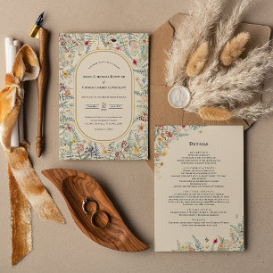 Information om vintage WildblommFern Beige Bröllop Inbjudningar