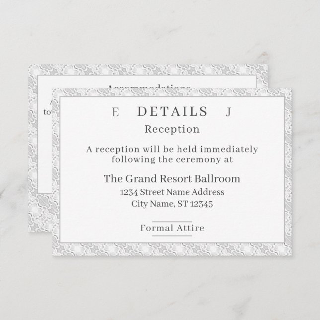 Information om vit Snöre-katolsk monogrammad Tilläggskort (Fram/baksida)