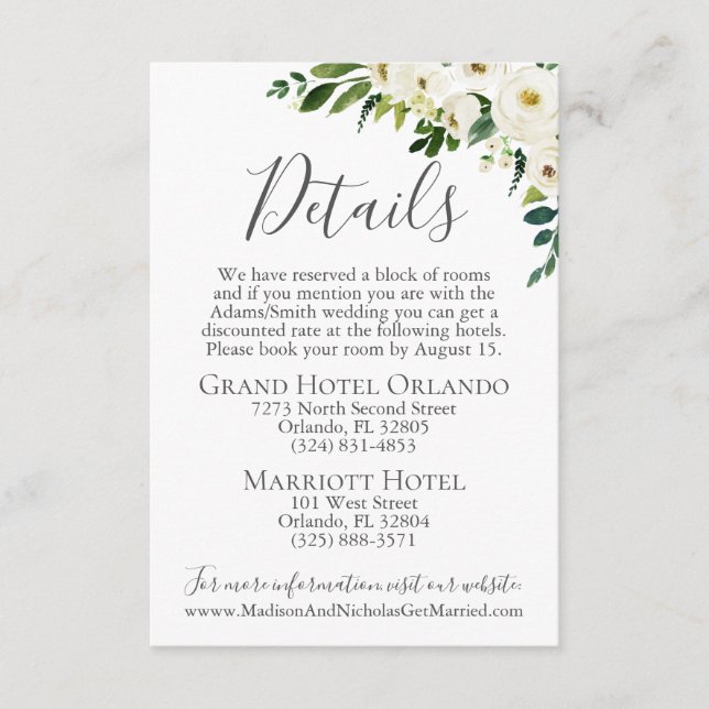 Information om Vita blommor, grekiska, Bröllop, ko Tilläggskort (Framsida)