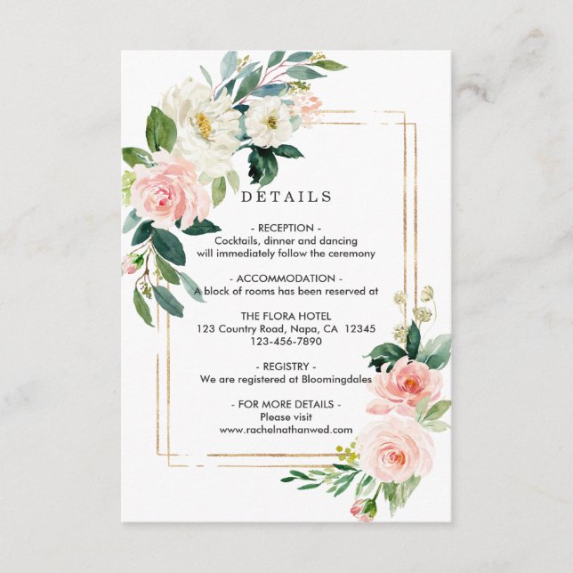 Information om  Vita Bloom Guld Ram Bröllop Tilläggskort (Framsida)