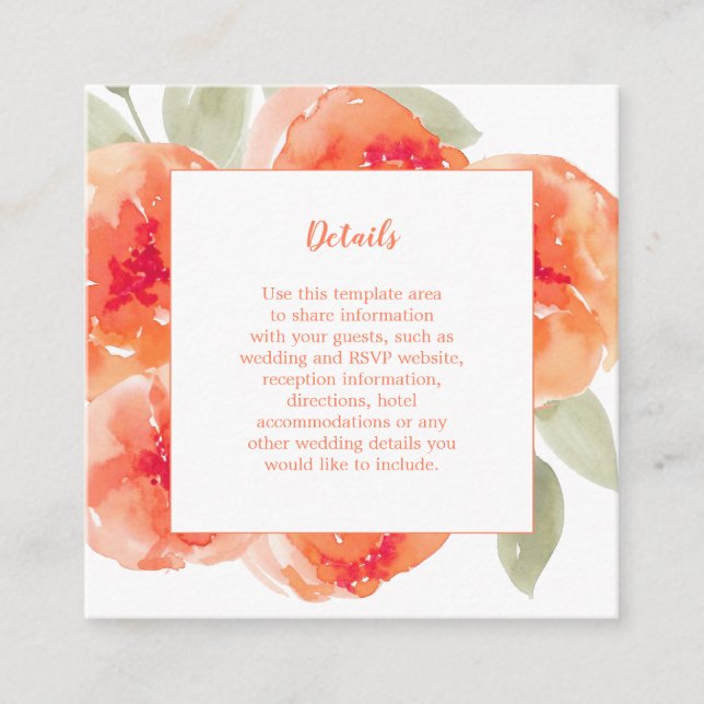 Information om Watercolor Peach Peonies Blommigt B Tilläggskort (Framsida)