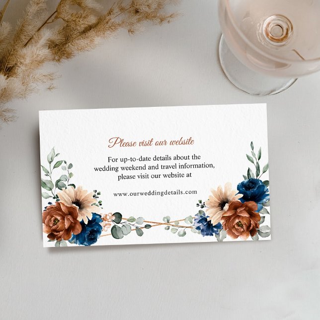 Information om webbplatsen Terracotta Navy Blue Gr Tilläggskort (Terracotta Navy Blue Greenery Website Details Enclosure Card)