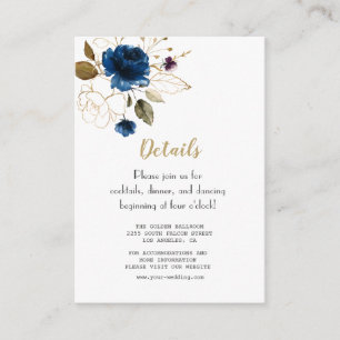 Information om Whimsique Blue Guld Flowers Bröllop Tilläggskort