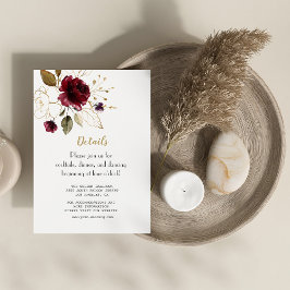 Information om Whimsique Burgundy Guld Flowers Brö Tilläggskort