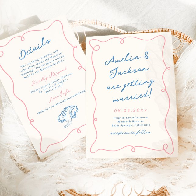 Information om Whimsique Hand plockade Rosa & Blue Inbjudningar (Skapare uppladdad)