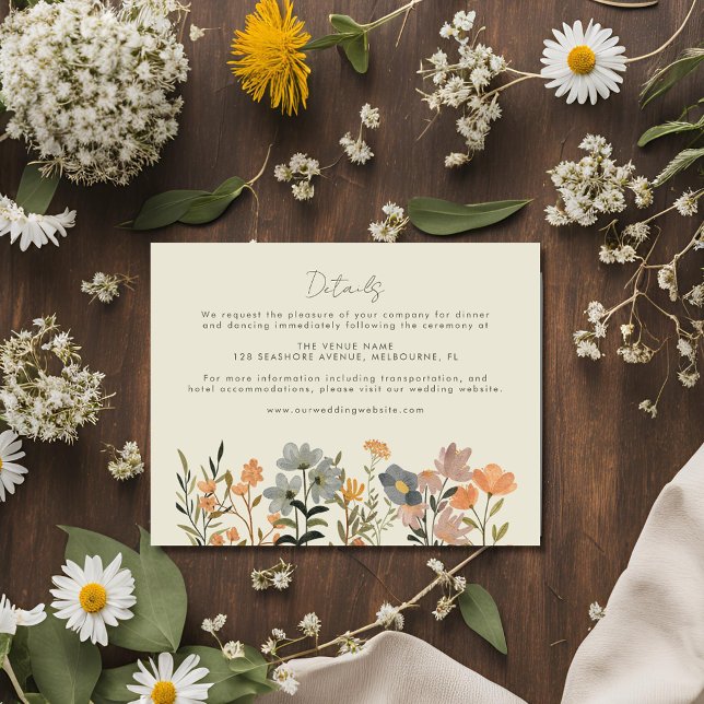 Information om Wildblomma Boho Fall Wedding Tilläggskort (Wildflower Boho Fall Wedding Details Enclosure Card)