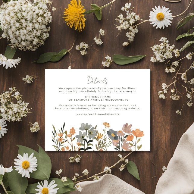 Information om Wildblomma Boho Fall Wedding Tilläggskort (Wildflower Boho Fall Wedding Details Enclosure Card)