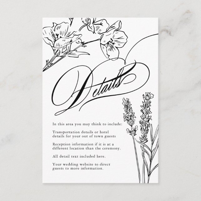 Information om Wildblomma Elegant Gothic Bröllop E Tilläggskort (Framsida)