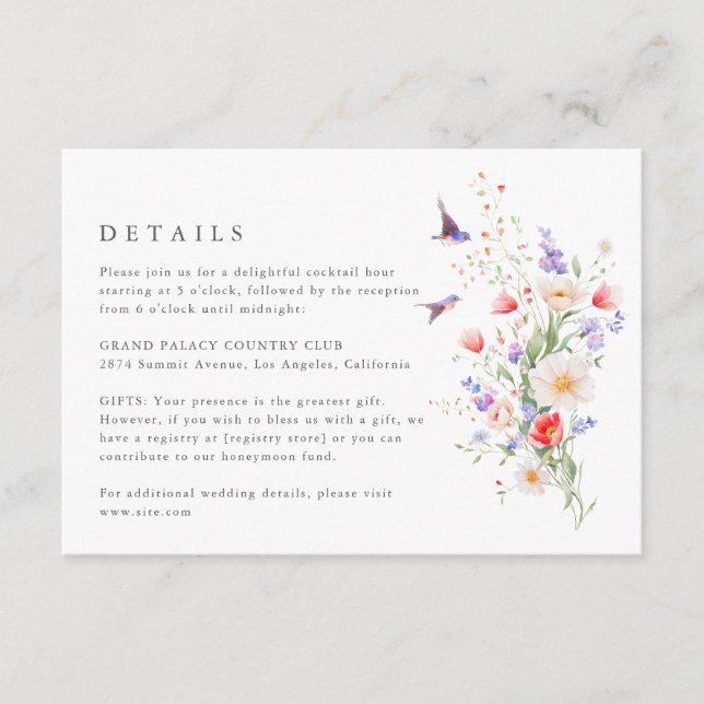 Information om Wildblomma Vår-Bröllop djurutrymmet Tilläggskort (Framsida)