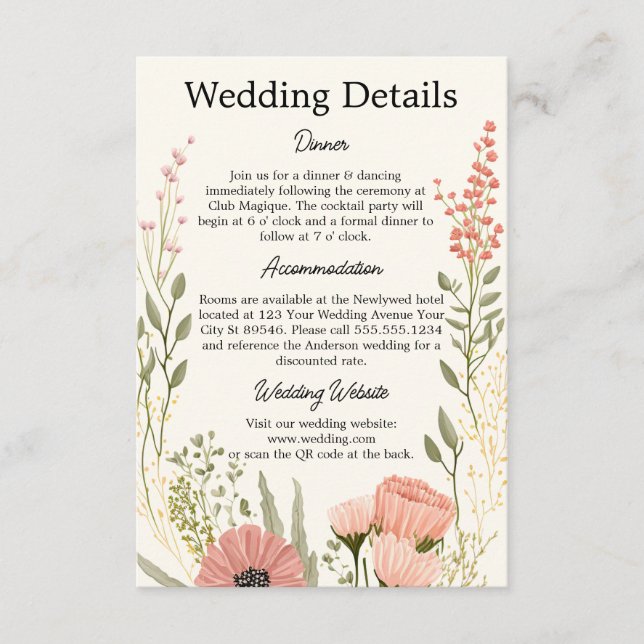 Information om Wildblommor Garden Wedding QR Tilläggskort (Framsida)
