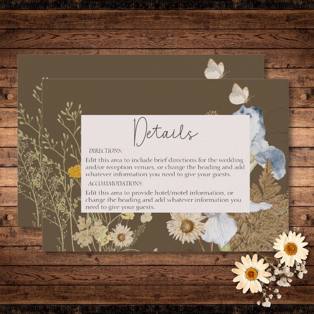 Information om Wildblommor på Brown Bröllop Tilläggskort (Wildflowers on Brown Wedding Details Enclosure Card)