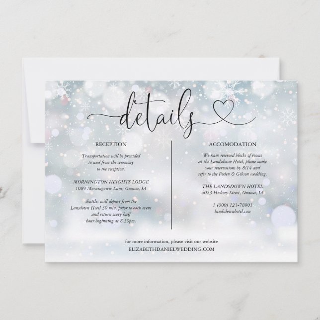 Information om Winter Snöflingor Heart-skript Inbjudningar (Framsida)