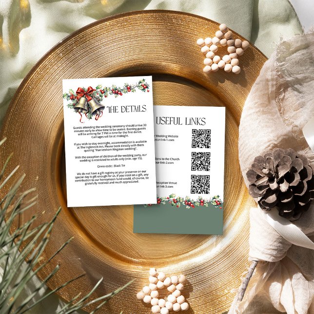 Information om Winter Wedding Holly Klockor och Re Tilläggskort (Details Enclosure Card from the Holly Bells Wedding Collection by Darling & May)