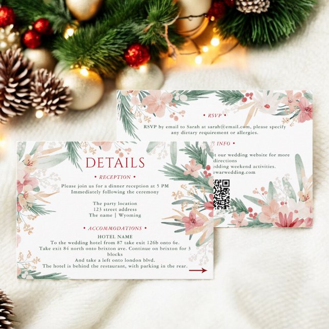 Information om Winter Wonderland Blommigt jul Bröl Tilläggskort (Winter Wonderland Floral Christmas Wedding Details Enclosure Card)