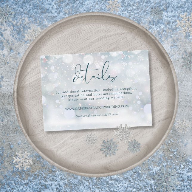 Information om Winter Wonderland Snö Bröllop Tilläggskort (Winter Wonderland Snow Wedding Details Enclosure Card)