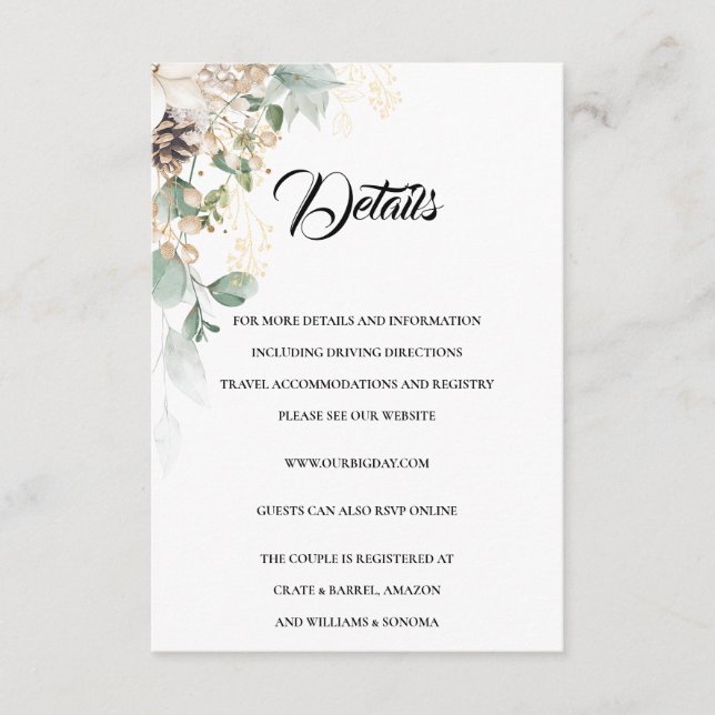 Information om Wintery Guld blommigt-hölje Tilläggskort (Framsida)