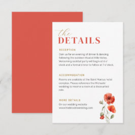 Information Poppy Wildblomme Red Bright Bröllop Tilläggskort