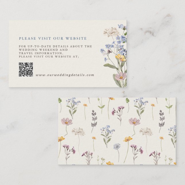 Information QR om Vår Wildblomsterträdgårdsbröllop Tilläggskort (Fram/baksida)