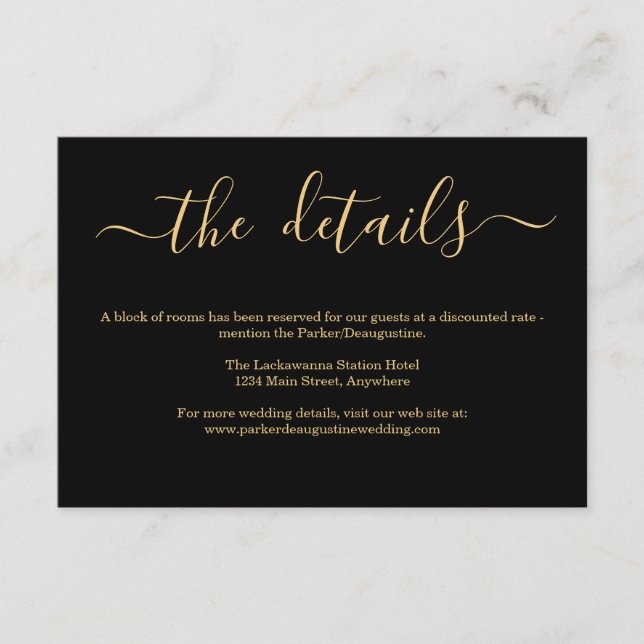 Informations-/informationskort för svart och Guld Tilläggskort (Framsida)