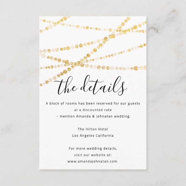 Informationsbilaga Bröllopsdetaljer Guld Tilläggskort (Framsida)