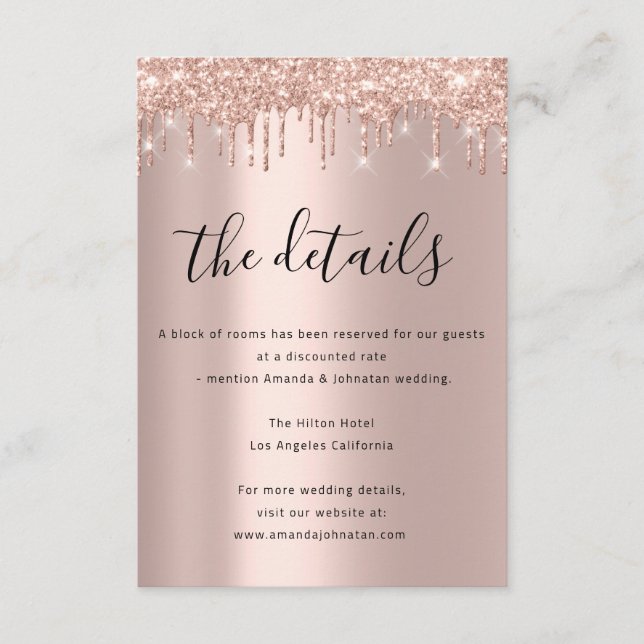 Informationsbilaga Bröllopsdetaljer Ros Tilläggskort (Framsida)