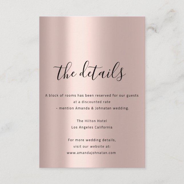 Informationsbilaga Bröllopsdetaljer Ros Tilläggskort (Framsida)