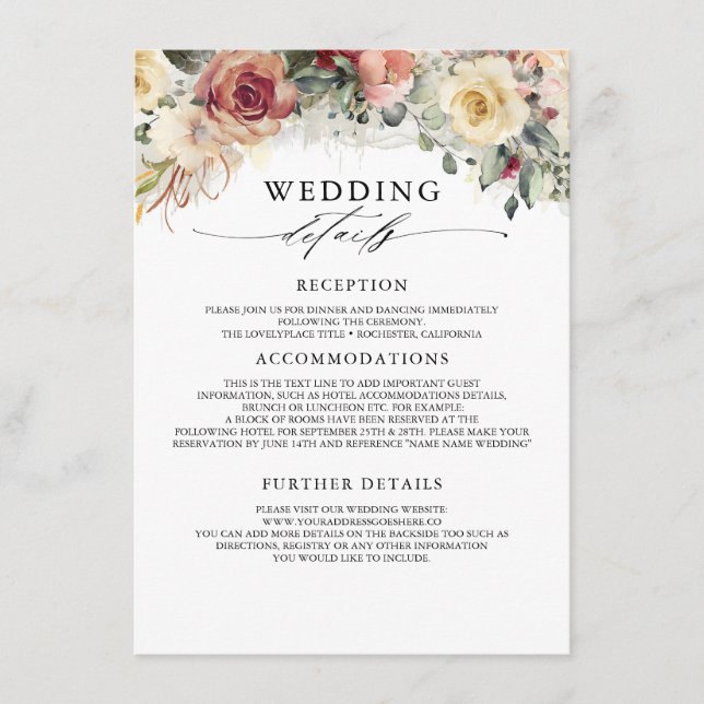 Informationsgäst för Rustic Bloom Fall Wedding Tilläggskort (Framsida)