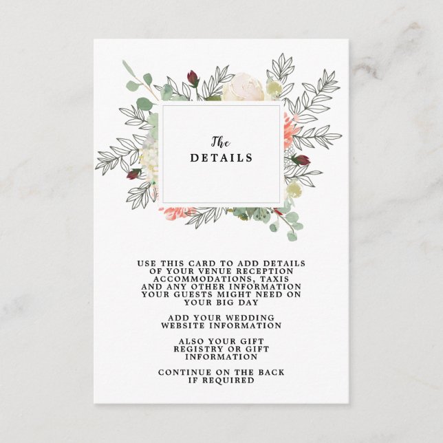 informationskort för boho blommigt bröllop tilläggskort (Framsida)