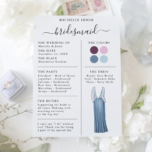 Informationskort för Bridesmaid, plommon, lavender Inbjudningar