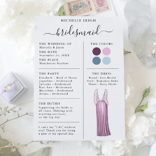 Informationskort för Bridesmaid, plommon, lavender Inbjudningar