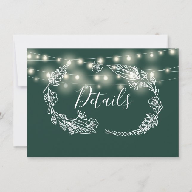 Informationskort för Emerald String Ljus Bröllop Inbjudningar (Framsida)