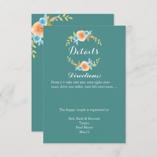 Informationskort för Fall Watercolo Bröllop Inbjudningar (Fram/baksida)