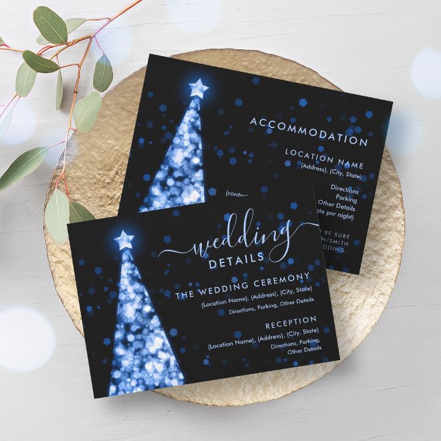 Informationskort för Festive Julafton Träd Navy Bl Inbjudningar (Festive Xmas Tree Navy Blue Wedding Details Card)