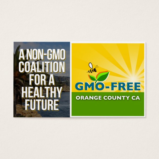 Informationskort för GMO-fri Orange i länet CA Visitkort (Framsidan)