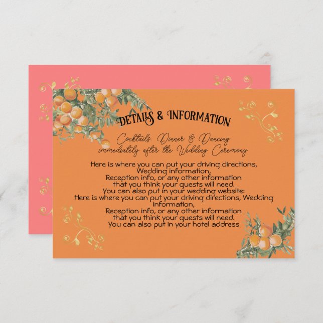 Informationskort för italienska Amalfi Coastal Ora Inbjudningar (Fram/baksida)