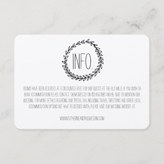 Informationskort för krans i Kraft Bröllop Tilläggskort (Framsida)