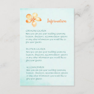 Informationskort för öar Plumeria Bröllop Tilläggskort