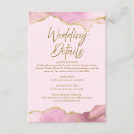 Informationskort för rosa & Guld Agate Bröllop Tilläggskort