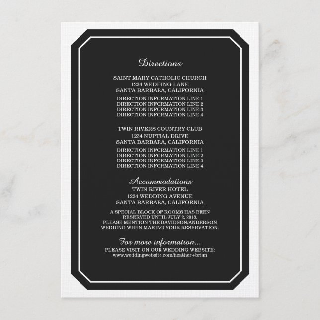 Informationskort för svart Elegant Tilläggskort (Framsida)