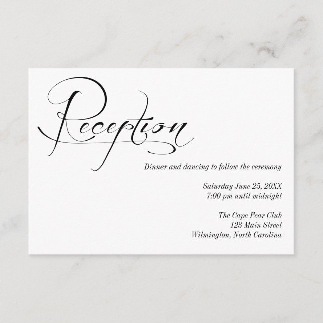 Informationskort för svartvitt bröllop tilläggskort (Framsida)