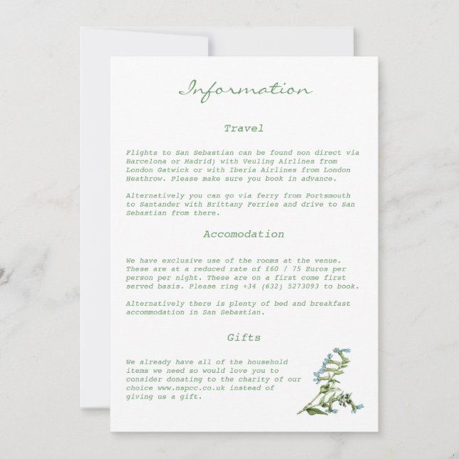 Informationskort för Toscana Meditteranean Stil Inbjudningar (Framsida)