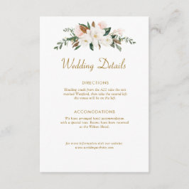 Informationskort för vit och guld magnolia blommig tilläggskort