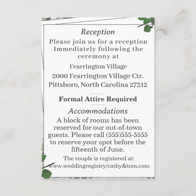 Informationskort för vit Snöre & Ro Löv Tilläggskort (Framsida)