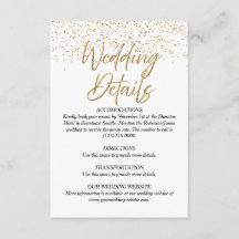 Informationskort för Vita och Guld Glitter Bröllop