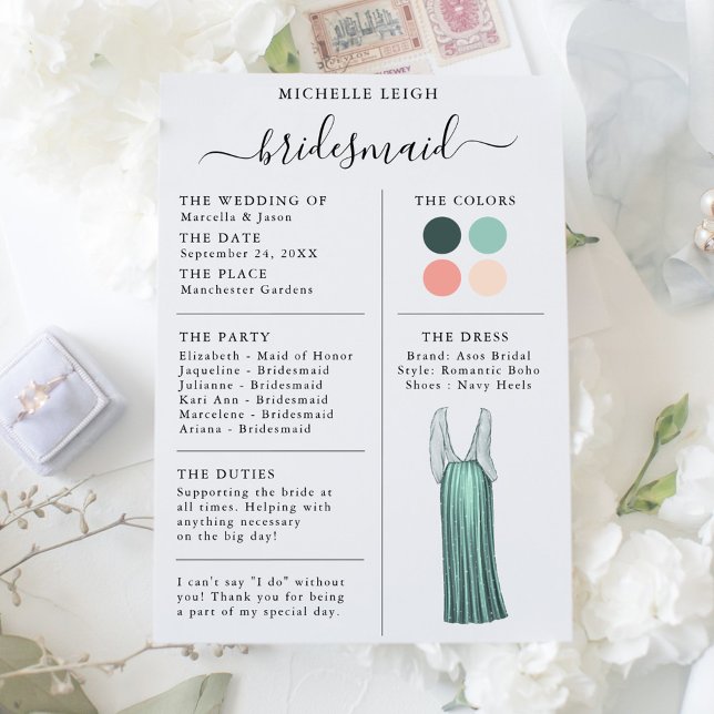 Informationskortsdetaljskalan för Bridesmaid, pers Inbjudningar (Skapare uppladdad)