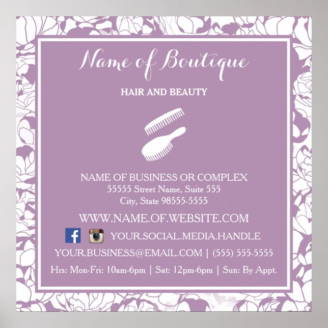 Informationstecken för modern Lila Blommigt Girly  Poster (Framsidan)