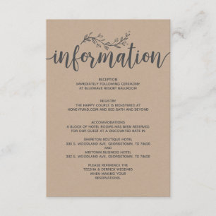 Informationsutrymme för Rustic Botanical bröllop Tilläggskort
