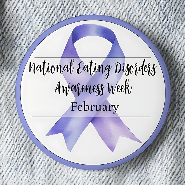 Informationsvecka för nationella matsjukdomar knapp (February.  National Eating Disorders Awareness Week. Periwinkle awareness ribbon.)