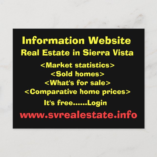 Informationswebbplats, Real Gods i Sierra Vist.. Vykort (Framsida)